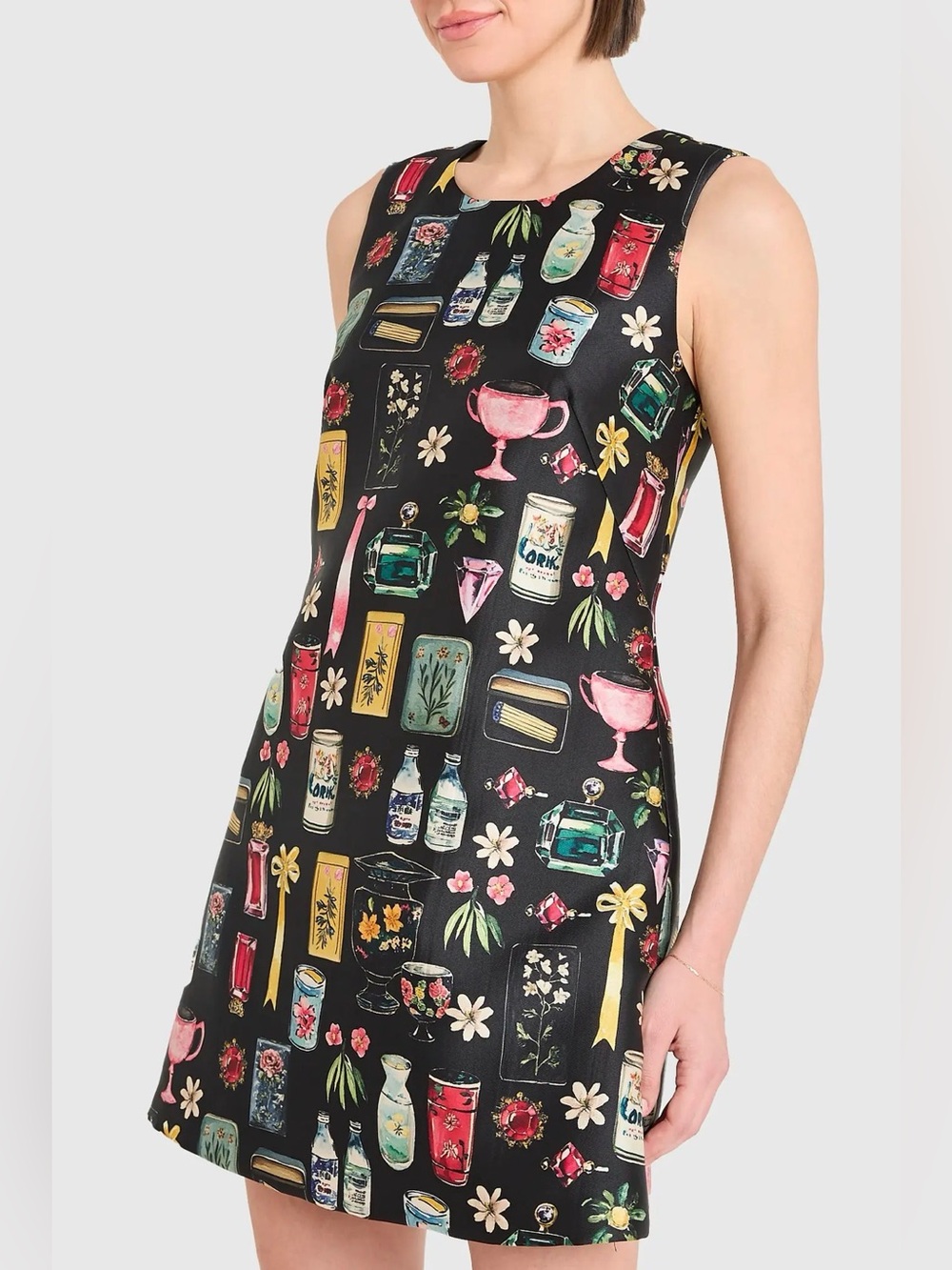 Amanda Uprichard Black Novelty Print Shift Mini Dress Size XS NWT